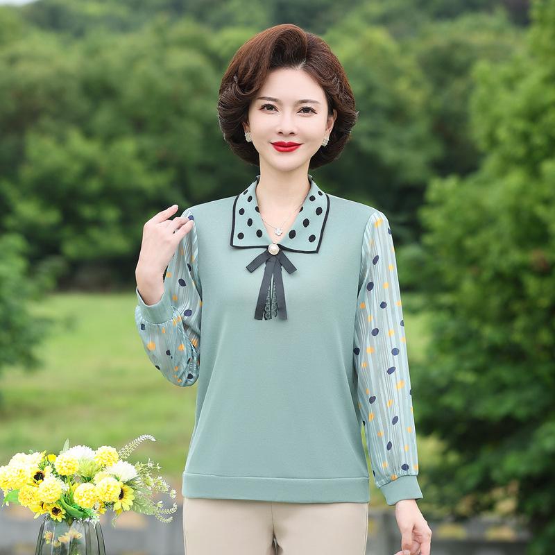 

2026 Spring/Autumn New Arrivals Doll Collar T-shirt for Middle-aged Women: Age-Reducing, Thin Base Layer Top 2XL зелений