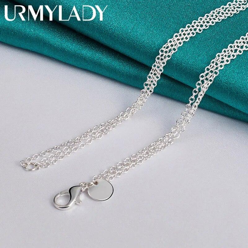 URMYLADY 925 Sterling Silver Three Heart Frame Pendant Necklace For Women Wedding Party Fashion Jewelry