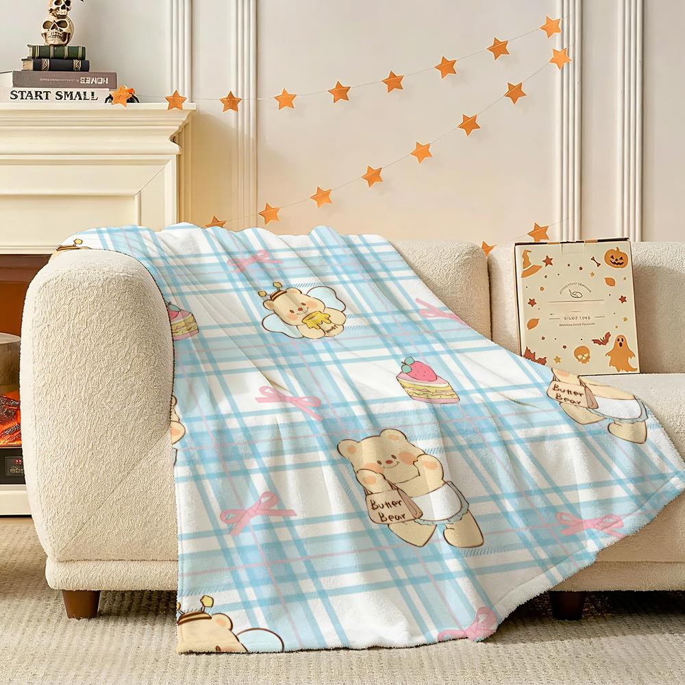 Butterbear Throw 240g Lightweight Flannel Blanket, Soft Skin Throw Blanket for Sofa Bedroom 75X95CM