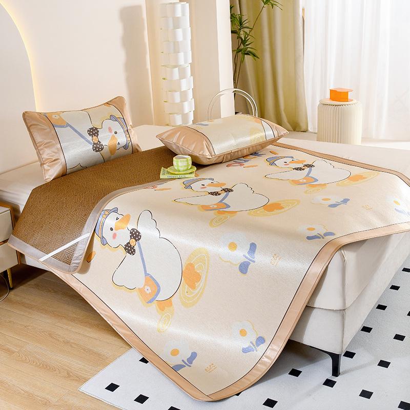 2026 Cooling Rattan Ice Silk Mat Set for Double Bed - Foldable 3-Piece Summer Air Conditioning Mat