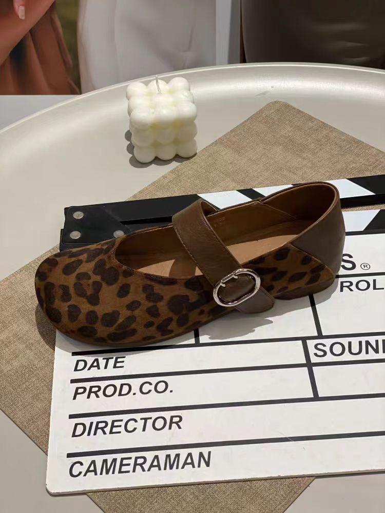 2025 Autumn Leopard Print Soft Leather Mary Janes: Comfortable, Versatile, Retro Low-Cut Shoes for Women