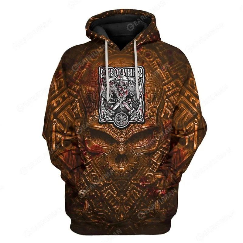 Vintage Sweatshirt Men 3D Print Viking Mythology Hooded Long Sleeve Oversized Hip Hop Hoodies kids coat