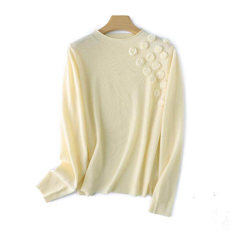 Women's Handmade Pure Wool Sweater - Soft, Fluffy, Versatile with Half-High Collar for Autumn and Winter
