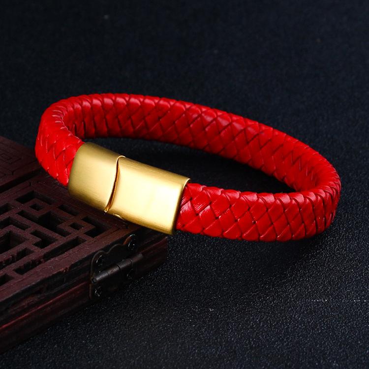 1Pcs PU Leather Rope Stainless Steel Smooth Magnetic Buckle Hand-Woven Bracelet For Simple Women Men Jewelry Gifts