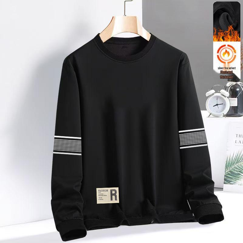 Men's Round Neck Plus Velvet Sweatshirt - Autumn Winter Loose Long Sleeve Casual Pullover