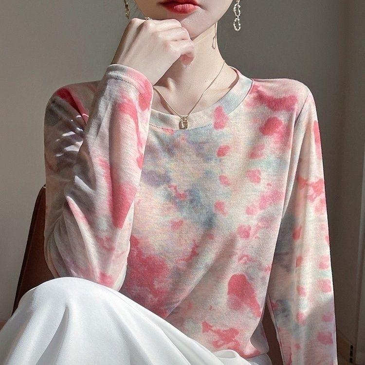 Women's Summer Knitwear Thin Print Pullover Knit Top Long Sleeve Sweater