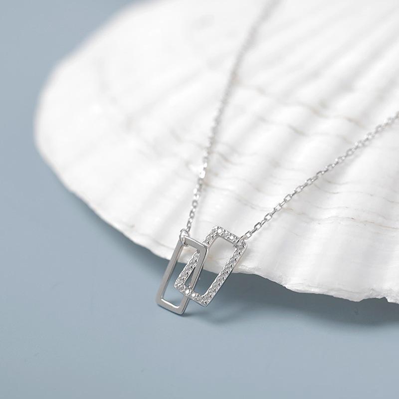 Geometric Double Ring Silver Necklace for Women - Light Luxury, Niche Design, Simple Collarbone Style