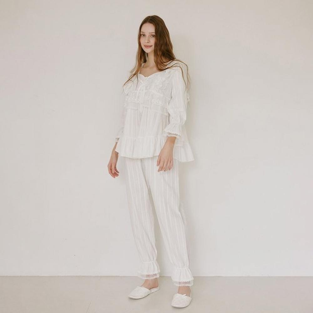 Lunaluz Damen S Baumwolle Quadratischer Ausschnitt Langarm Zweiteiliger Pyjama Angleling