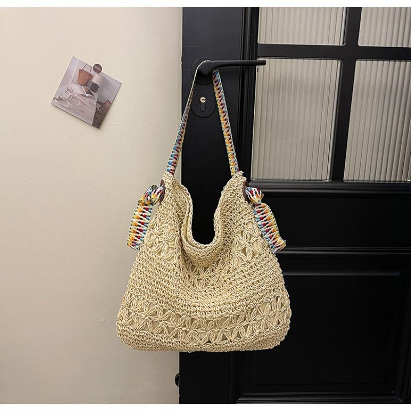 Large Capacity Straw Woven Bag Women's Summer New Vacation Woven Bag Lazy Wind Shoulder Commuter Tote Bag