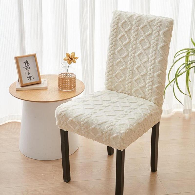 Thicken Plush Dining Chair Cover Jacquard Stretch Chair Seat Slipcovers Soft Warm Chairs Covers for Kitchen Living Room Wedding