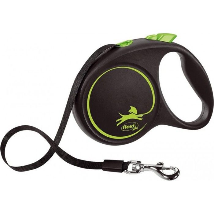 Laisse Enrouleur Flexi Black Design M Tape 5m Pour Chiens Jusqu'à 25 Kg - Noir/Argent