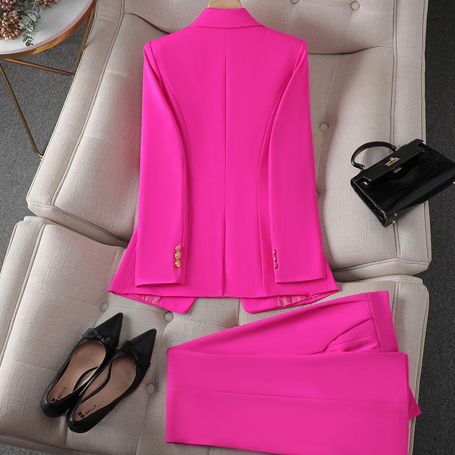 New Pink Red Long Sleeve Blazer Jacket Set Women's Pants & Mini Skirt Outfit Elegant
