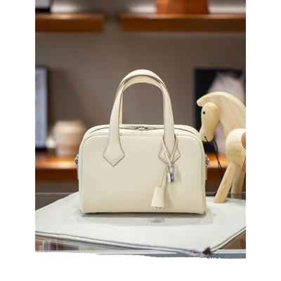 2025 New Head Layer TC Leather Victoria 27 Bowling Pillow Bag Handheld Tote Bag Single Shoulder Crossbody Bag