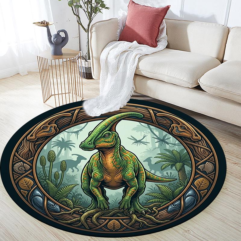 Prehistoric Jungle Adventure Round Area Rug Under Office Chairs Bedroom Living Room Home Decor