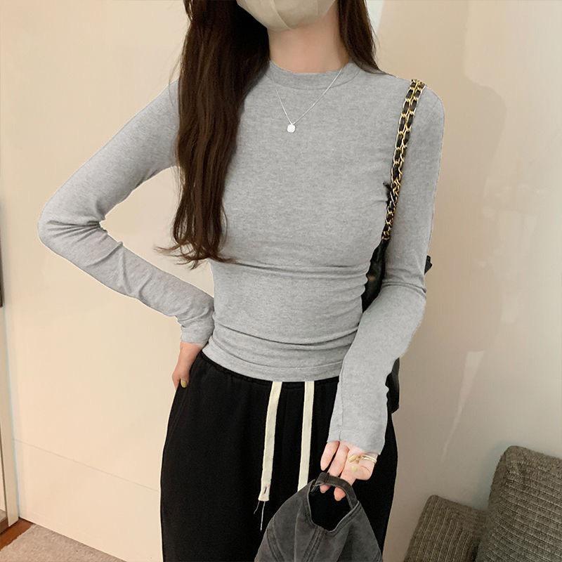 2025 Autumn/Winter Women's Solid Color Slimming Long Sleeve Round Neck Base Shirt