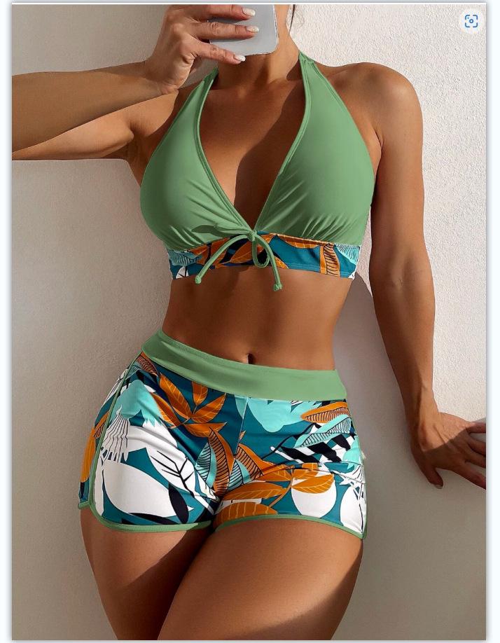 European & American Print Backless Bikini Swimsuit