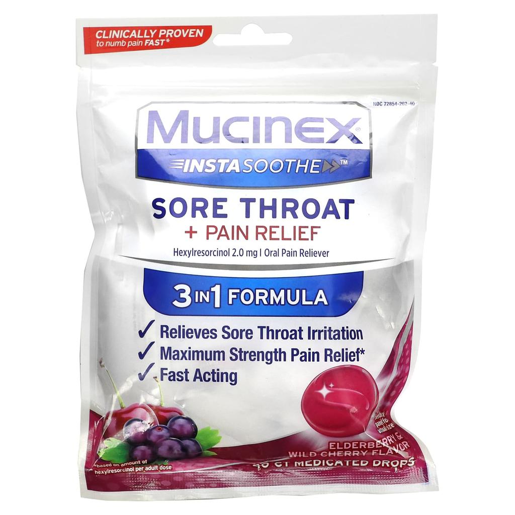 Instasoothe, Sore Throat + Pain Relief, Elderberry & Wild Cherry, 2 Mg, 40 Lozenges