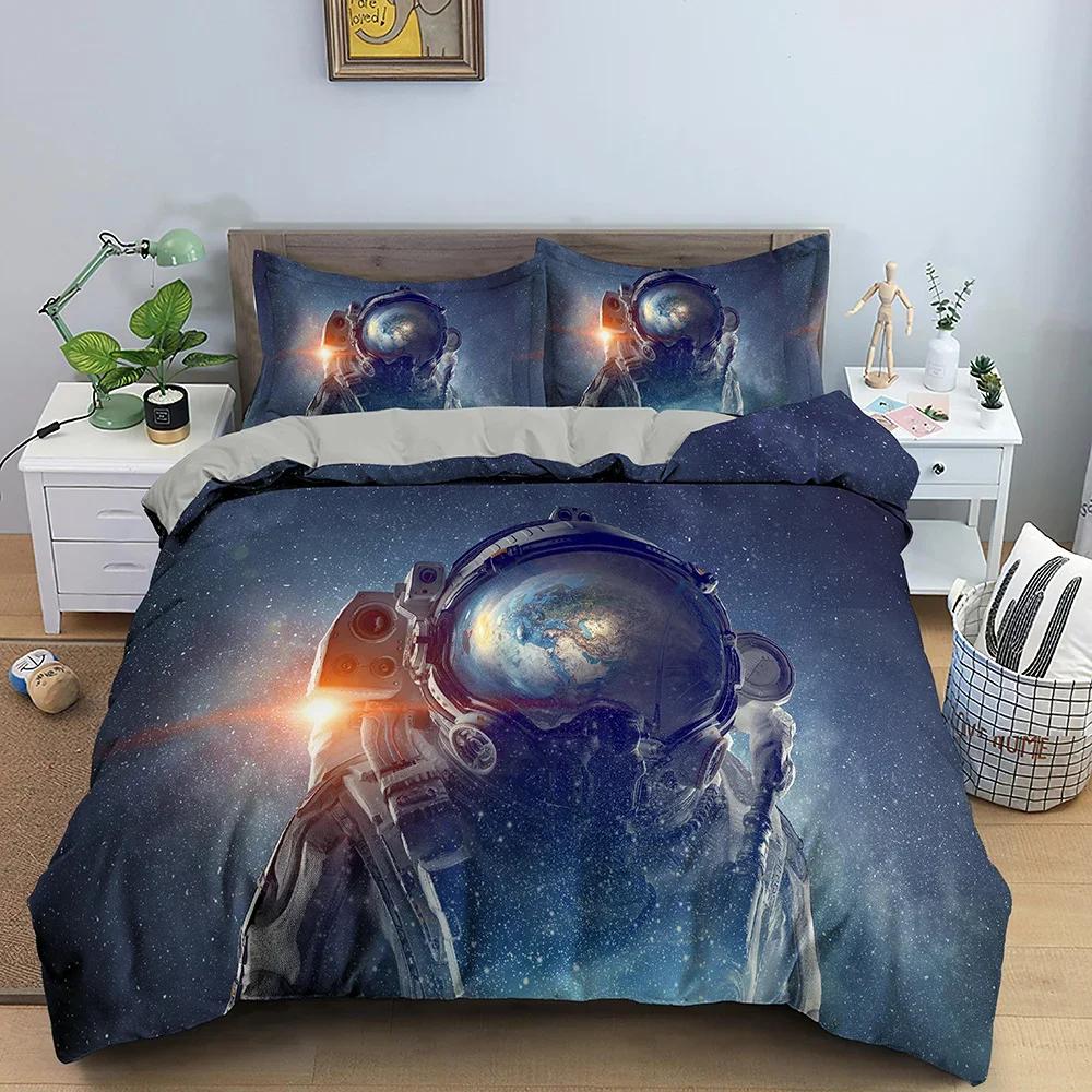 3D Design Spaceman Comfortable Duvet Quilt Cover Pillowcase Bedding Set Children Bedroom Decoration Home Textile