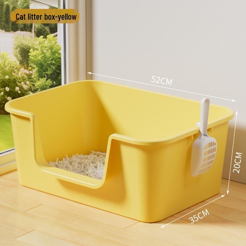 Anti-Splash Open-Top Cat Litter Box with Deodorant for Large Cats