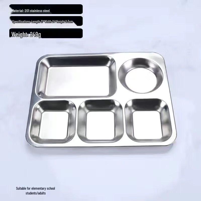 Jiakangming 304 Stainless Steel Rectangular Divided Lunch Tray