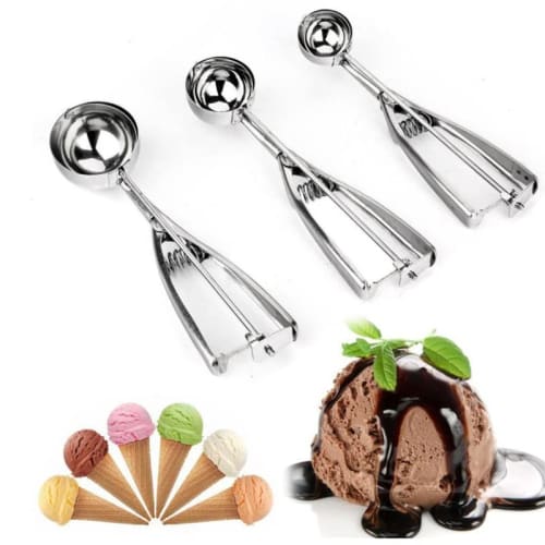 Stainless Steel Ice Cream Scoops, Perfect for Ice Cream, Potato Salad, and Meatballs, Convenient to Clean, Available in 3 Sizes, Suitable for Kitchens