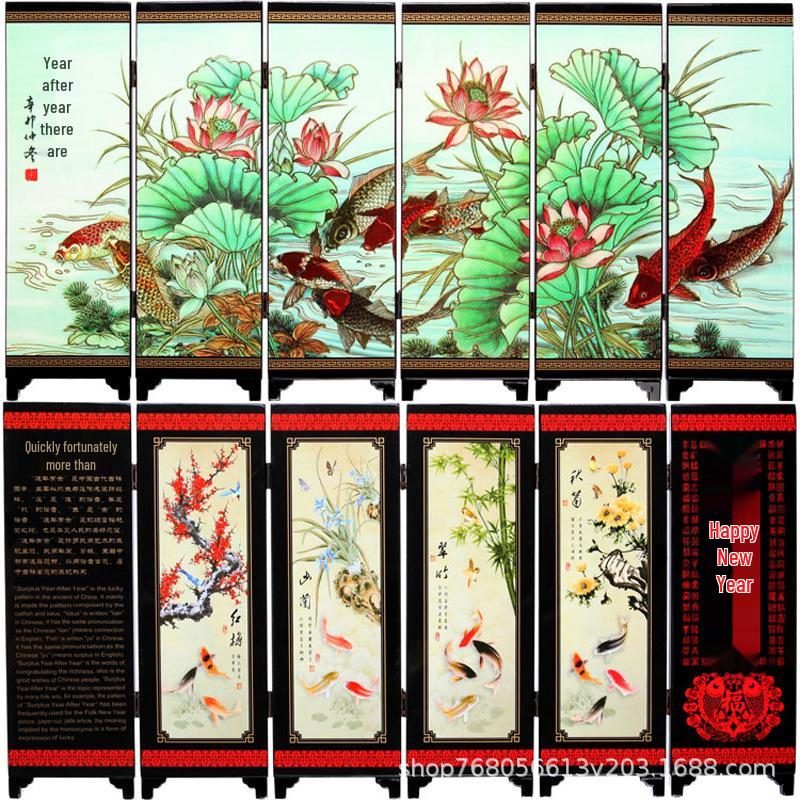 Chinese Style Desktop Lacquer Screen Ornament - Handmade Souvenir Home Decoration Gift