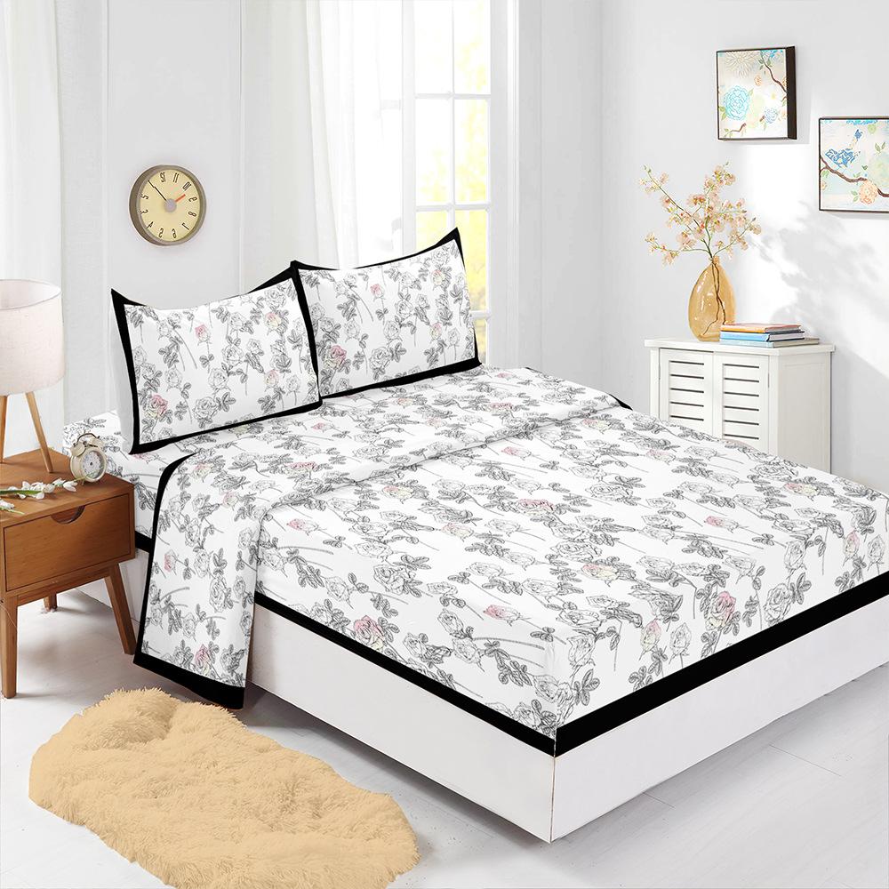 Four-Piece Mattress Sheet Digital Printing Small Fresh Mattress Protective Cover Bedding