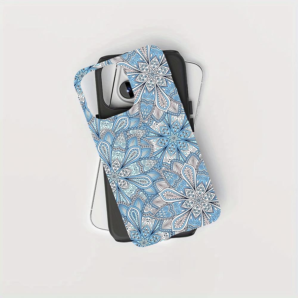 Blue Floral Pattern 2-in-1 Phone Case Suitable for iPhone 17 16 15 14 13 12 11 Pro/Max/Plus Anti Drop and Shockproof Back Cover