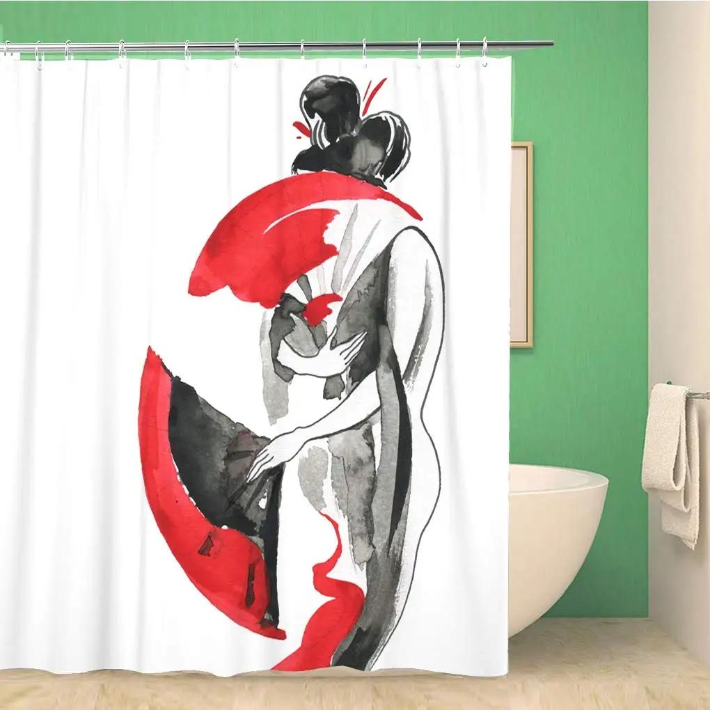 

Koi Fish Shower Curtain Geisha Feeding Fishes Autumn Time Culture Eastern Vibes Oriental Waterproof Bathroom Curtains With Hooks W60H190(CM)-1 Pcs