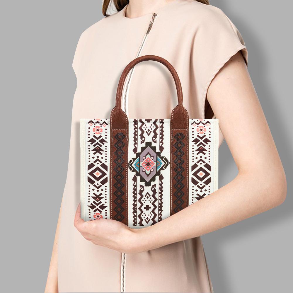 2Pcs Set Bags for Women  Fashion Vintage Bohemian Tote Bags Ethnic Style Canvas Shoulder Bags Women's Handbags with Purse