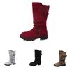 Women's Fashionable Vintage Metal Buckle Casual Low-Heel Knee-High Boots