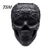 Artistic Resin Figurine Halloween Skull Makeup Brush Holder, Matte Black Gothic Skeleton Pen Organizer Spooky Home Decorations for Desk, Storage