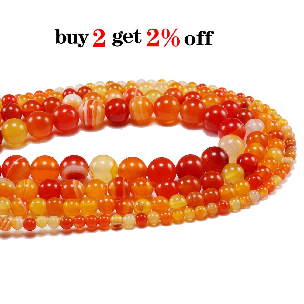 4/6/8/10/12mm Natural Orange Banded Agat Natural Stone Round Beads For Jewelry Making DIY Bracelet Necklace Earring 1strand/lot