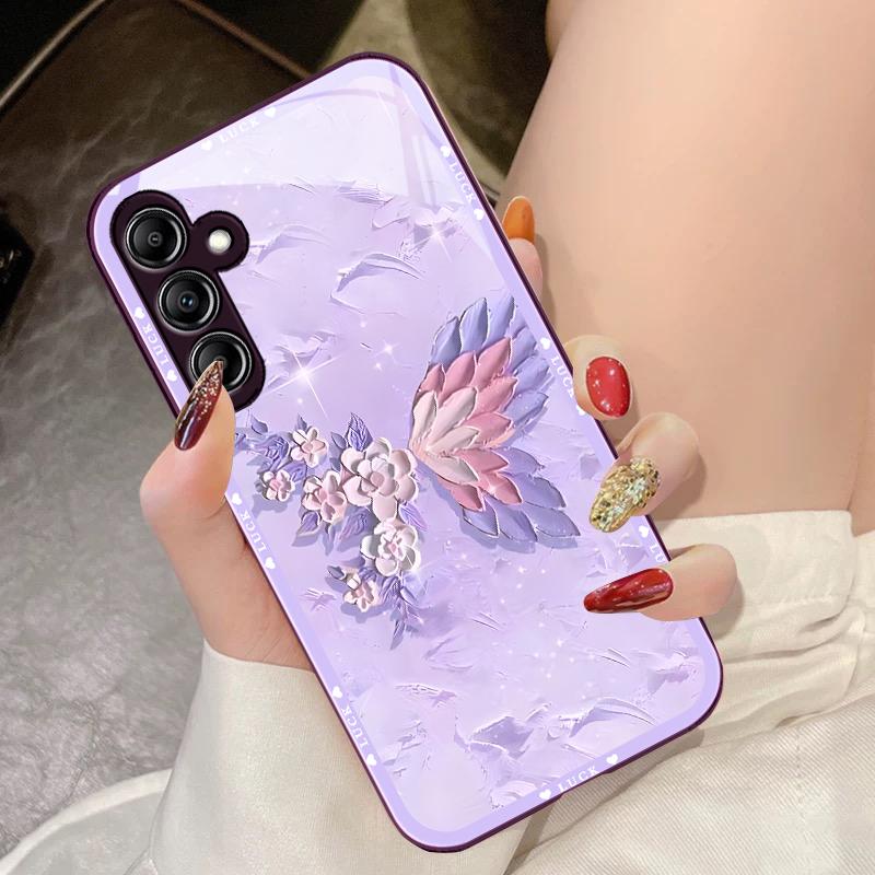 Blumenförmiges Schmetterlings-Glas-Handyhülle für Samsung Galaxy A14 4G 20 30 52 20S 21S 22 A32 33 34 42 50 51 53 54 70 71 72 73 5G