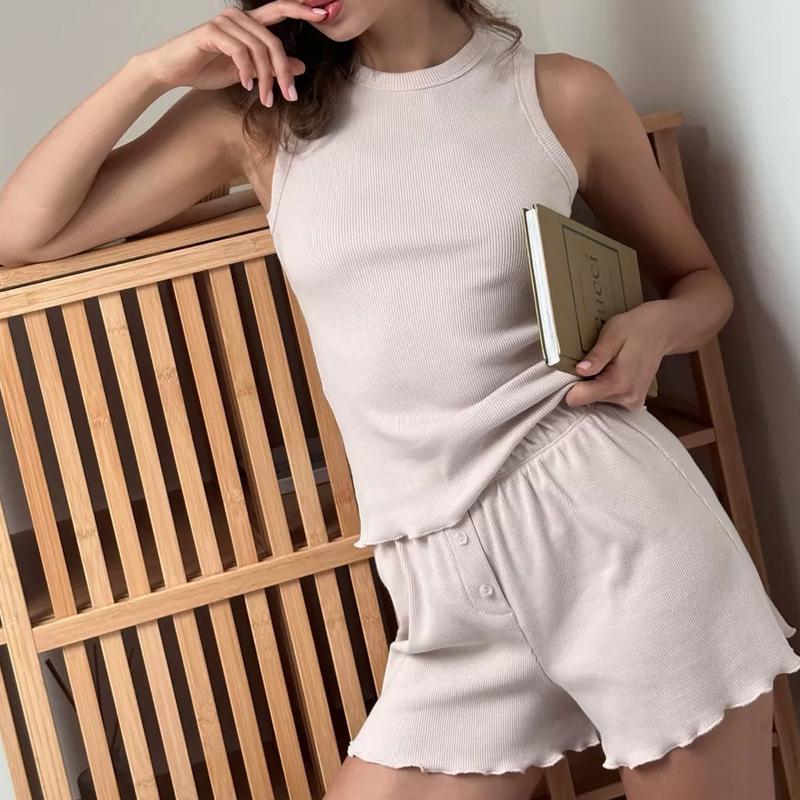 Women's Solid Color Spring/Summer Pajama Set - Comfortable Vest and Shorts Two-Piece for Home Wear 2026