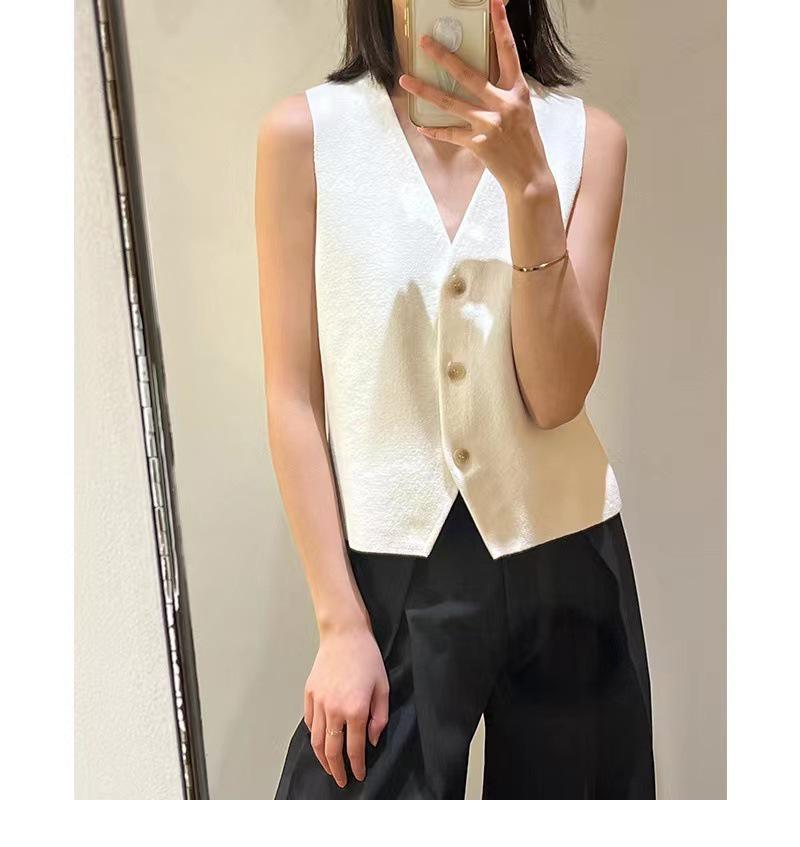 Dámská pletená bezrukávová vesta s výstřihem do V, jaro 2025: Neformální svrchní oděv s krátkým rukávem