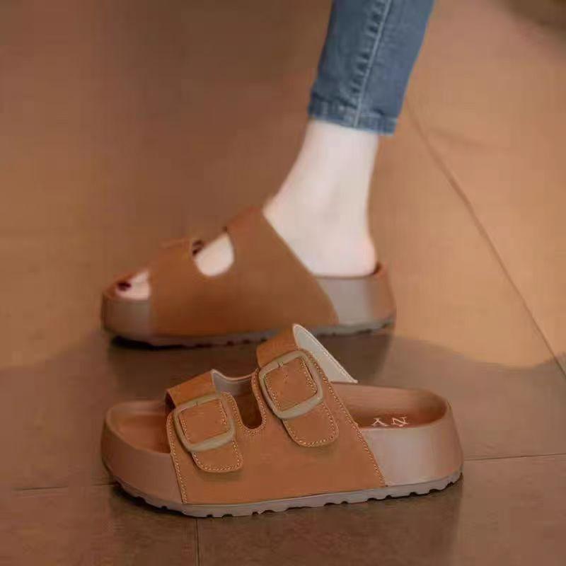 

Красивые французские тапочки Boken с толстой подошвой, классные женские летние тапочки, улучшенный смысл 2025, новые туфли для выхода с юбкой 40 темно-коричневого