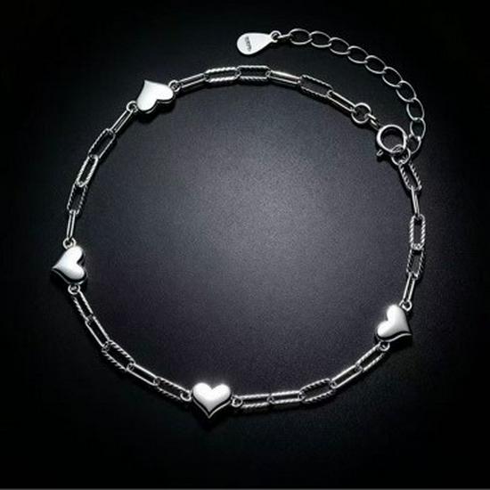 Nalan S925 Sterling Silver Korean Sweetheart Bracelet with Delicate Flower Clasp - Women's Jewelry S4160