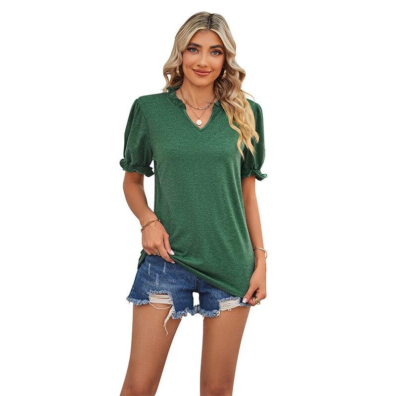 Summer Fashion V-Neck Tops Sweet Casual Shirt 2023 Puff Short Sleeve Blouse Female Loose Elegant Shirt Women Mujer 26031