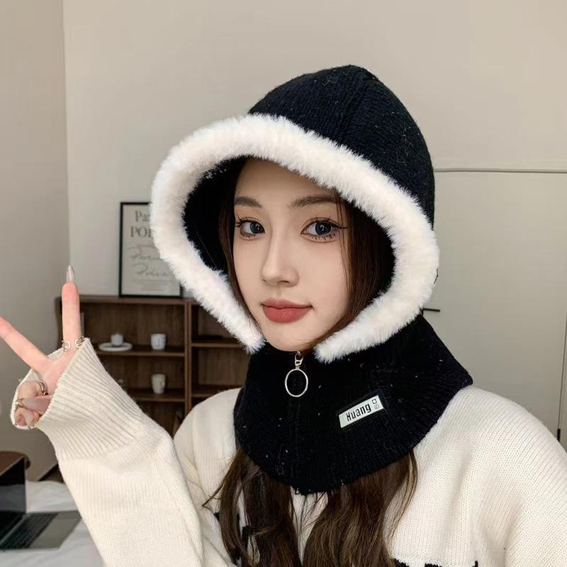 Korean Balaclava Autumn and Winter Warm Hat Scarf Integrated Ear Protection Knitted Wool Hat Trend