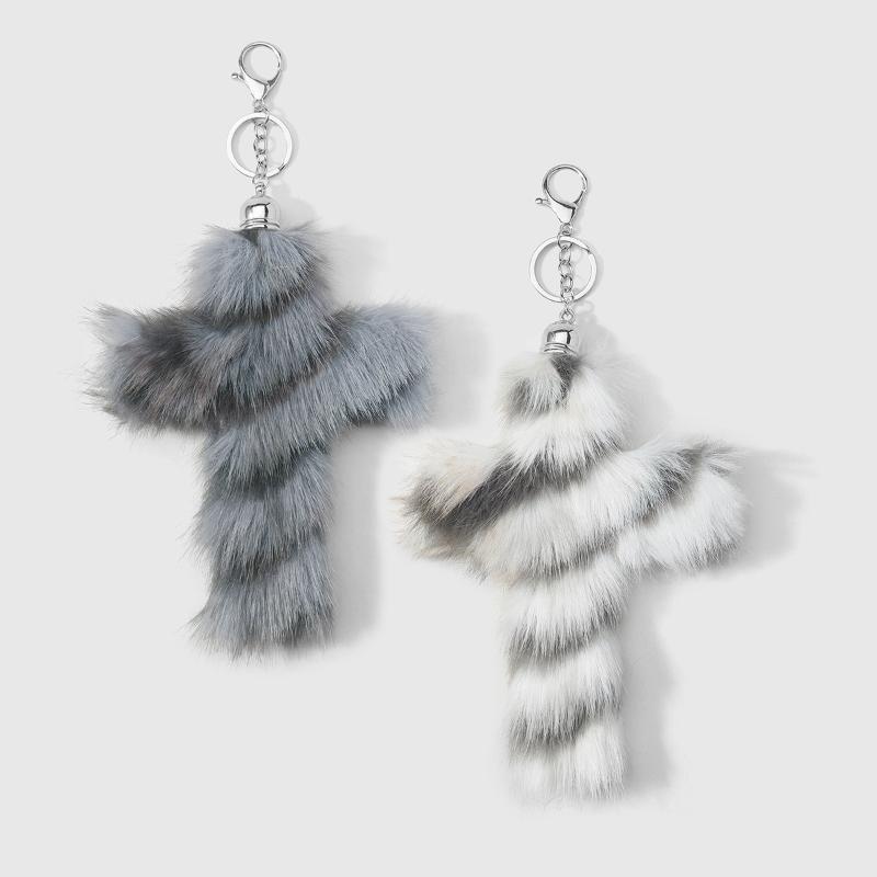 Aesthetic Zebra Leopard Print Cross Keychain Punk Grunge Rock Charm Goth Jewelry Accessories