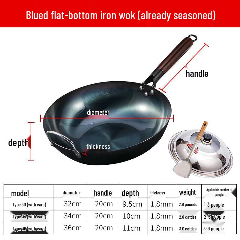 Wutuo Flat-Bottom Pre-Seasoned Iron Wok