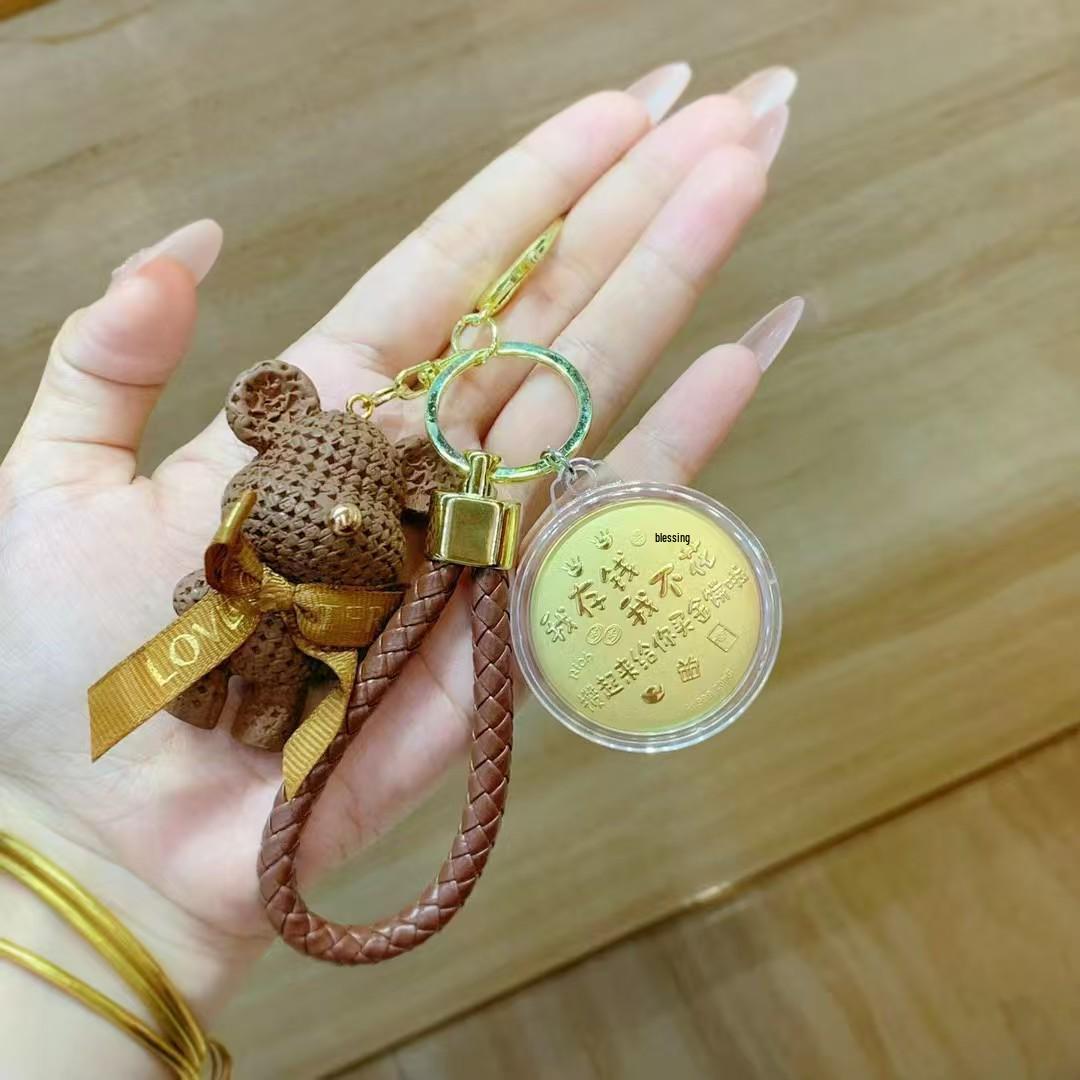 Pure Gold 520 Bear Keychain - Cartoon Fashion Pendant for Bags and Cars