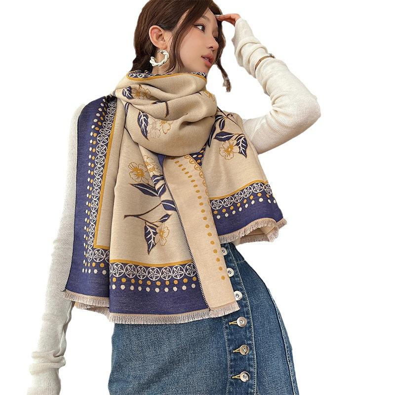 Winter Warm New Imitation Cashmere Scarf for Women Fresh and High End Spring Like Scarf Plus Velvet Windproof Shawl