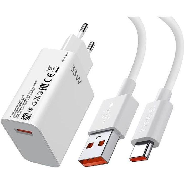 Chargeur Rapide 33W - e.F.Connection - USB-C - Câble 1M - Compatible 15C 14C 5A Note 14/pro Xiaomi 15/15T - Blanc