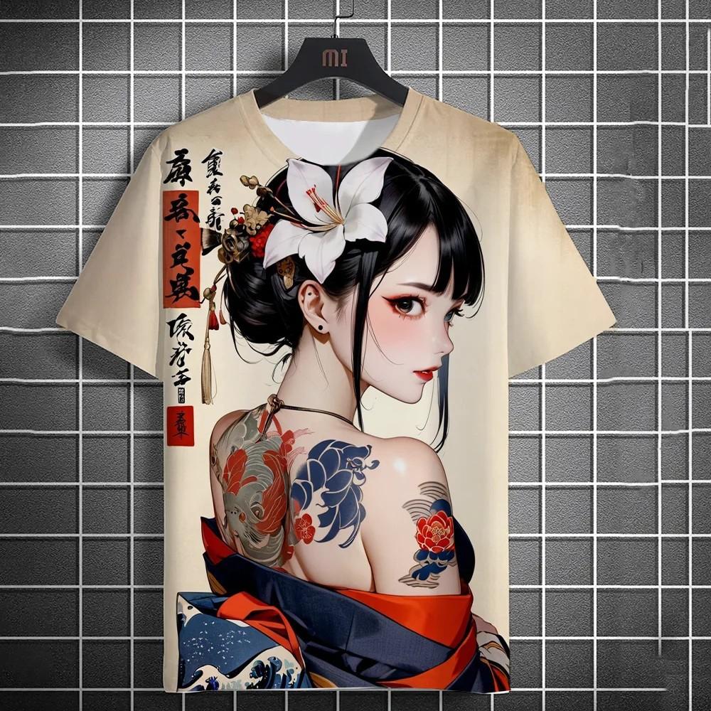 Japanese Geisha 3D Print T-Shirts Summer Men Women Casual Short Sleeve T Shirt Harajuku Tops Streetwear Tees Men's Clothing