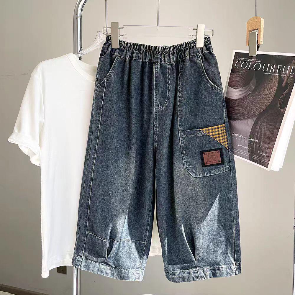 

Women s Fashionable Six-Point Denim Capris: New Petite Summer Style, Elasticated Cuffs, Patch Details, Washed & Distressed Harem Pants. L (Recommended for 121-140 lbs) синий