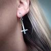 Gotische Eenvoudige Geometrie Zilverkleurige Omgekeerd Kruis Oorbellen voor Vrouwen Halloween Feest Hip-hop Punk Sieraden Accessoires Cadeau