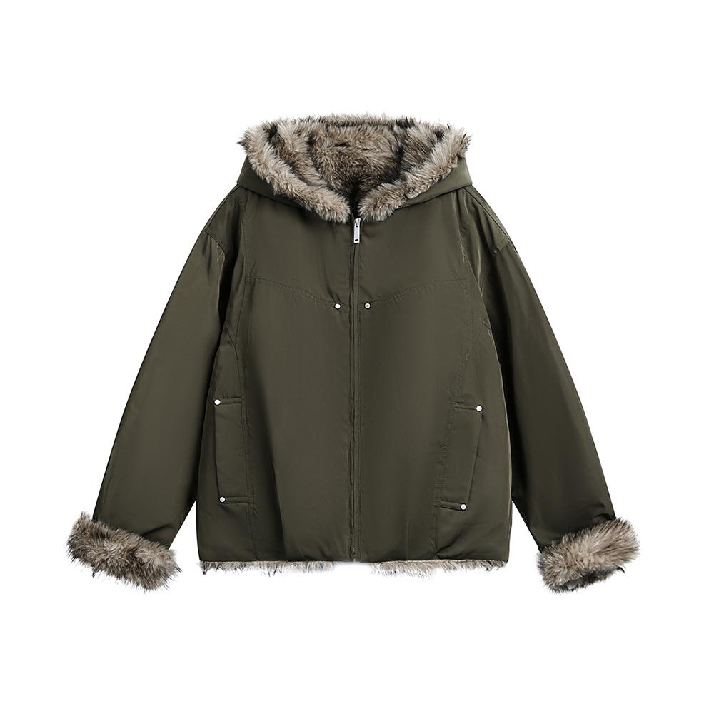 Unisex American Retro Fur Collar Thickened Winter Workwear Jacket