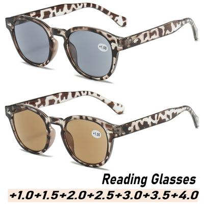 Ženy Muži Ultraľahké unisexové okuliare pre presbyopiu Vintage Rivet Leopard okrúhle slnečné okuliare Módne celorámové okuliare na čítanie